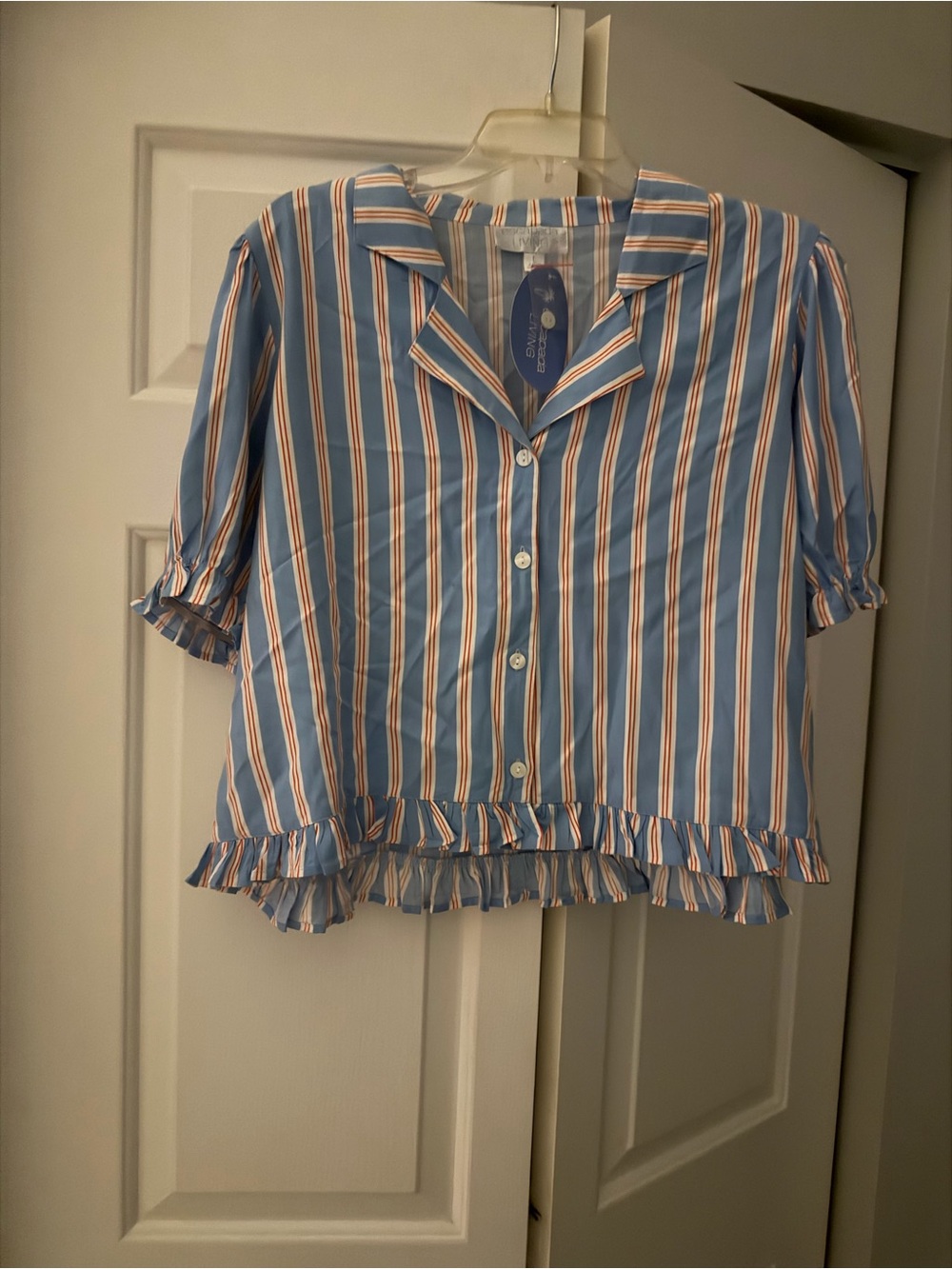 Escapada living mats stripe Daria top large NWT Blue and White with orange NWT